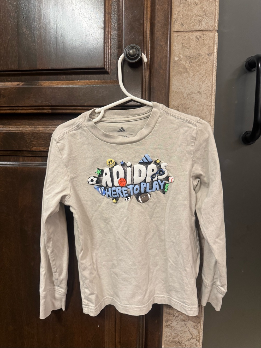 Adidas Kids "Here to Play" Long Sleeve Tee - khaki color